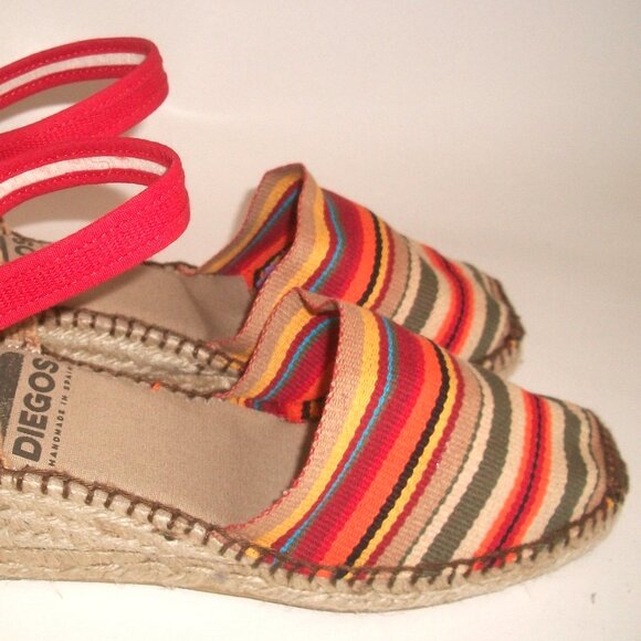 NWOB DIEGO Carmen Striped Espadrilles Handmade in Spain w Adjustable Snap Strap - Picture 2 of 8